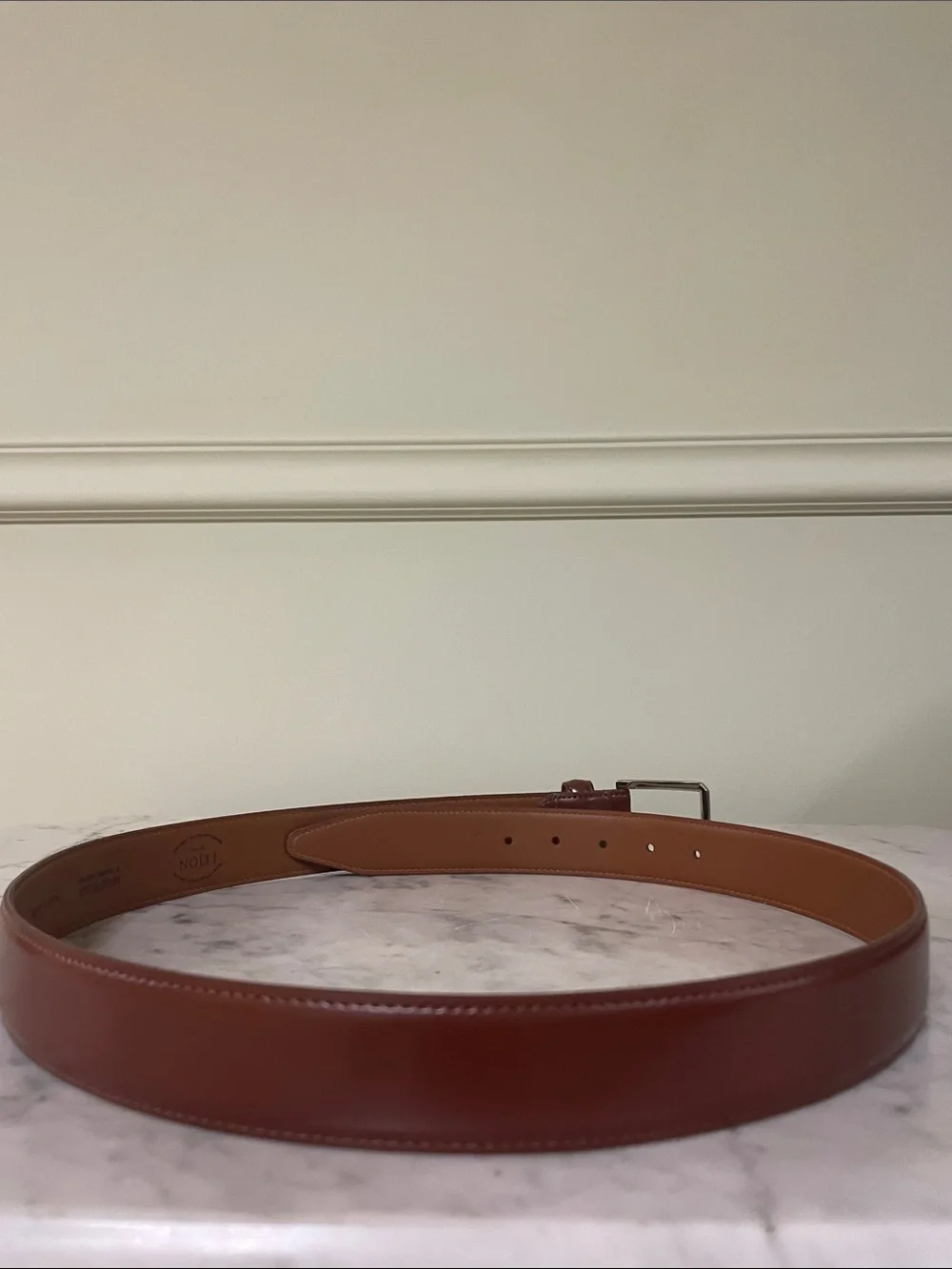 LEJON Men's Brown Leather Belt with Silver Buckle - Size 40